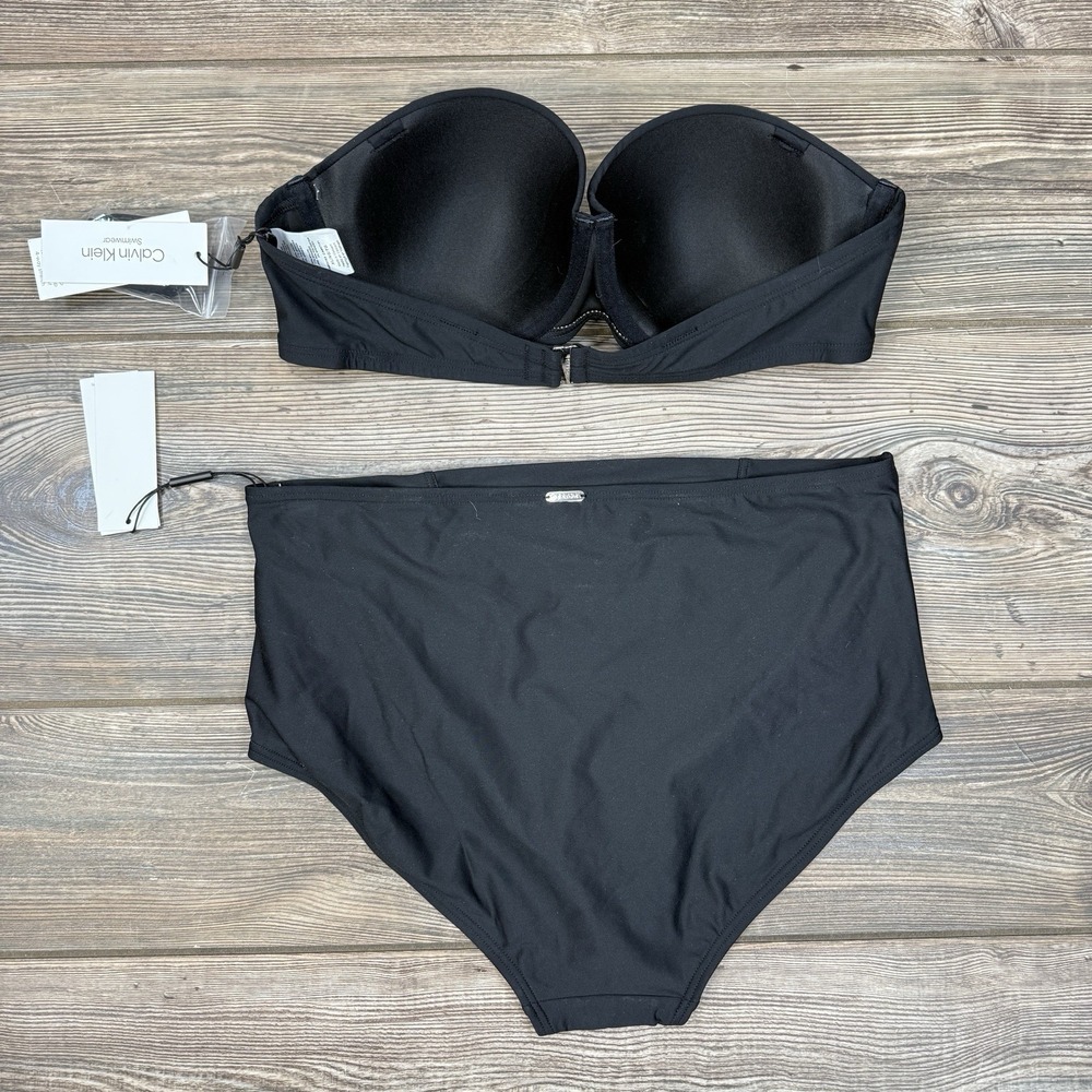 Calvin Klein Women's Molded Underwire Swim Bikini Top & Pleated Bottom Black XL - Picture 10 of 11